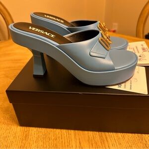 Versace Sky Blue Platform Mules